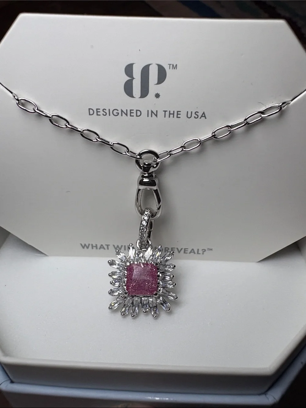 Bomb Party - OG Necklace - Never Not Beaming - Rose Ice Crystal - Rhodium